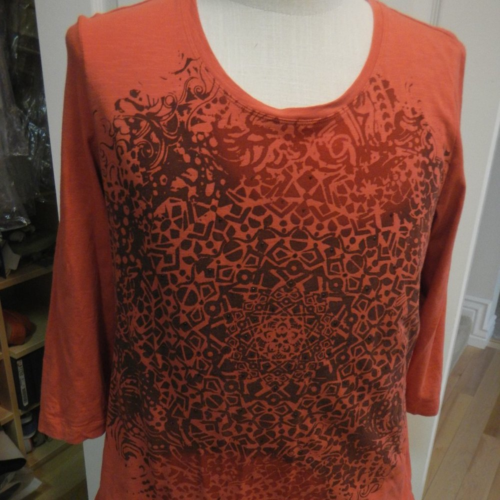 3/4 Sleeve, Scoop Neck Top, Aztec-ish pattern